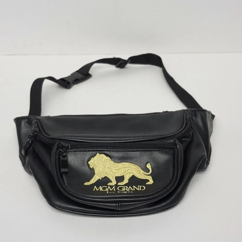 MGM Grand Las Vegas Fanny Pack Black Gold Lion Logo Waist Bag Casino Travel